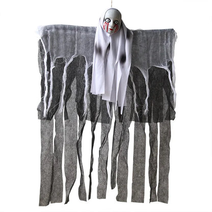 Halloween Decoration Prisoner Ghost In Cage Scary Skull Prop Electric Skeleton Toy Glowing Eye Sound Doll Hangable Talking Ghost