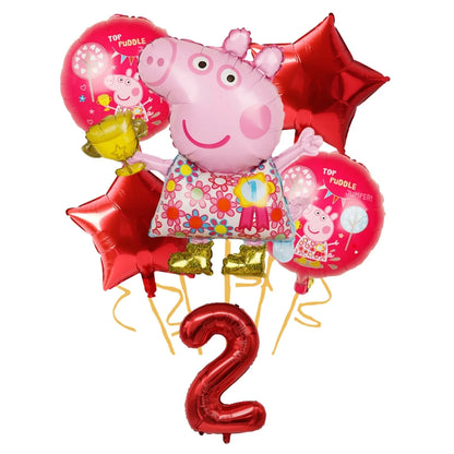 Cartoon Pig Family Birthday Party Balloon Decoration Set for Girls, Disposable Party Tableware Banner, Baby Shower  Birthday Hat