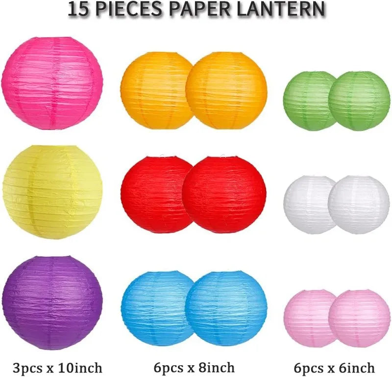 15Pcs Sage Green Set Round Paper Lantern For Baby Girl Shower Decoration Baptism Party Decor Hanging Pompom Crafts Ornament