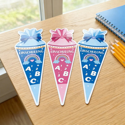 12pcs pink blue gift cone first day of school invitation card, back to school party invitation with stationery patterns such