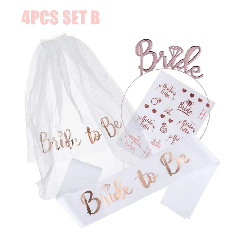Bride To Be Party Decorations Balloons Napkin Cups  Veil Sash Team Bride Wedding Decor Bachelorette Party Supplies