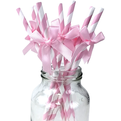 Bow Theme Party Supplies for Girl Pink Bow Cupcake Toppers Paper Drinking Straws Bridal Shower Bow Coquette Birthday Party Decor