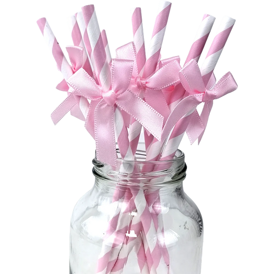 Bow Theme Party Supplies for Girl Pink Bow Cupcake Toppers Paper Drinking Straws Bridal Shower Bow Coquette Birthday Party Decor