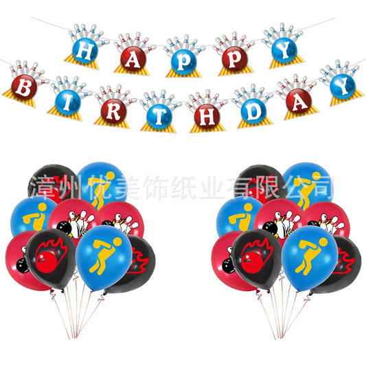 1set Bowling Themed Party Balloons Bowling Ball Birthday Banner Cake Topper For Baby Shower Boys Birthday Party Decor Supply