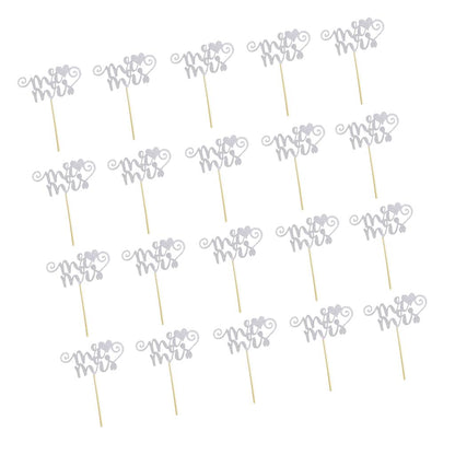 20pcs/set Glitter Paper Wedding Mr & Mrs Heart Cake Cupcake Topper Pick Decor for Wedding Party Anniversary Accessories