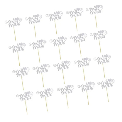 20pcs/set Glitter Paper Wedding Mr & Mrs Heart Cake Cupcake Topper Pick Decor for Wedding Party Anniversary Accessories