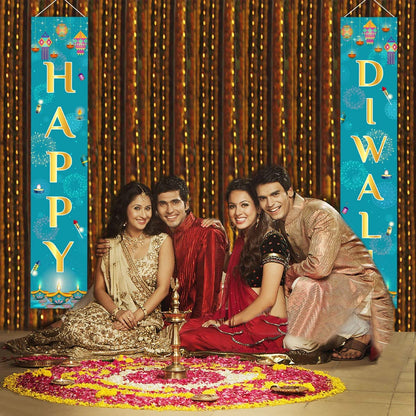 Funmemoir Happy Diwali Porch Signs Deepawali Decorations Indian Festival of Lights Door Sign Decor Hindu Diwali Greeting Banners