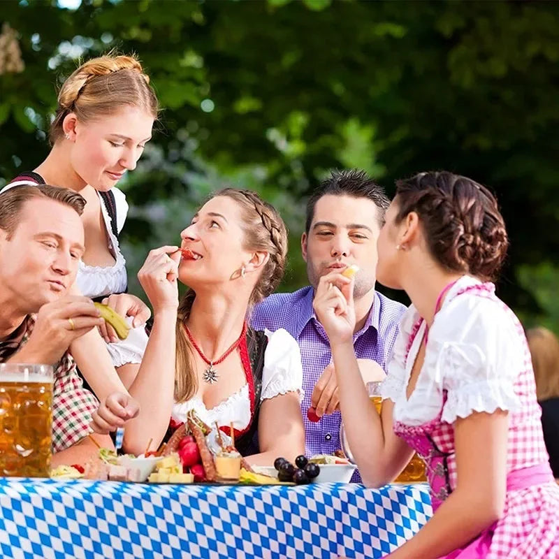 German Beer Festival Decor Blue White Table Cover Oktoberfest  Disposable Tablecloth Bavarian Flag Check Home Party Supplies