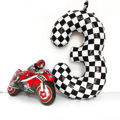 40Inch Checkered 1 2 3 4 5 6 Large Black White Number Balloon Motorcycle Racing Two Fast Race Car Birthday Party Supplies