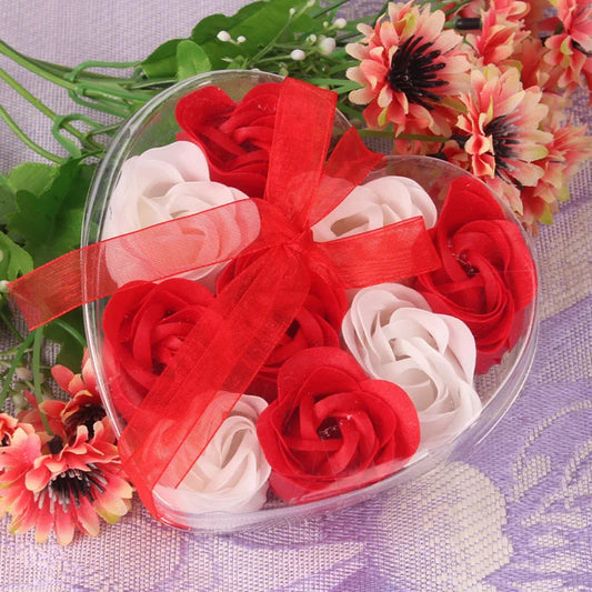 9Pcs/Box High Quality Artificial Scented Bath Soap Rose Flower Heart Gift Box  Wedding Party Valentine's Day Mother's Day Gift