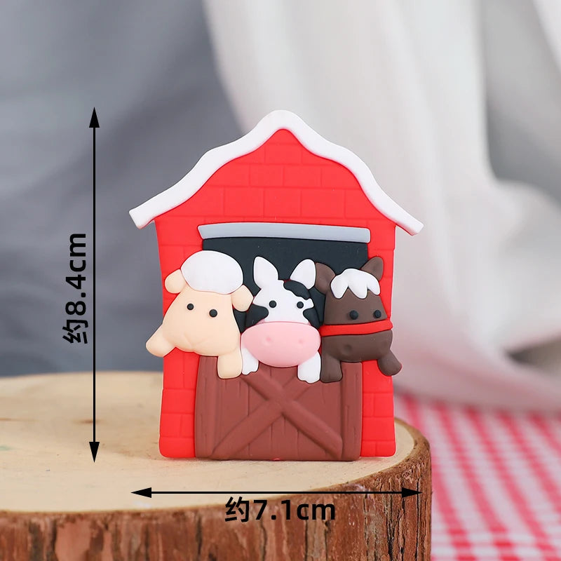 Farm Animals Cake Topper Rustic Cake Decoration Lambs, Ponies, Piglets, Chick,  Haystacks for Kids Happy Birthday Party Supplies