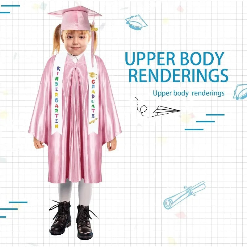 2025 Year Preschool and Kindergarten Graduation Gown Cap Tassel Set with 2025/2026 Charm Printed Stole Grad Gift for Boys Girls
