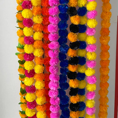 2 Pcs Marigold Flower Garland with бо Flowers for Diwali Mexican Dia de los Muertos DIY Wreath Day of The Dead Decor Party