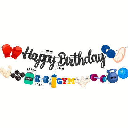 1 Set Fitness Gym Theme Happy Birthday Banner Gymnasium Wall Hanging Garland for Girl Boy Sports Birthday Party Decorations