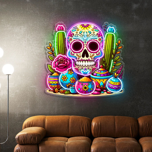 Skull Neon Sign,Sugar Skull Day Of The Dead Acrylic Neon Sign ,Mexican skull Decor ,Home Decor ,Gift to Him