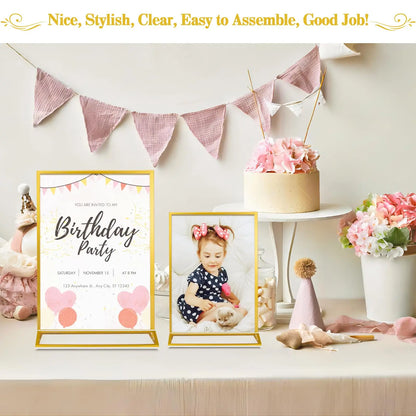 6-36 Transparent Acrylic Signage Gold Picture Frames Double-sided Display Stand Wedding Number Plate Table Flyer Menu Card Rack