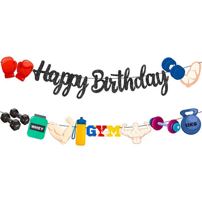 1 Set Fitness Gym Theme Happy Birthday Banner Gymnasium Wall Hanging Garland for Girl Boy Sports Birthday Party Decorations