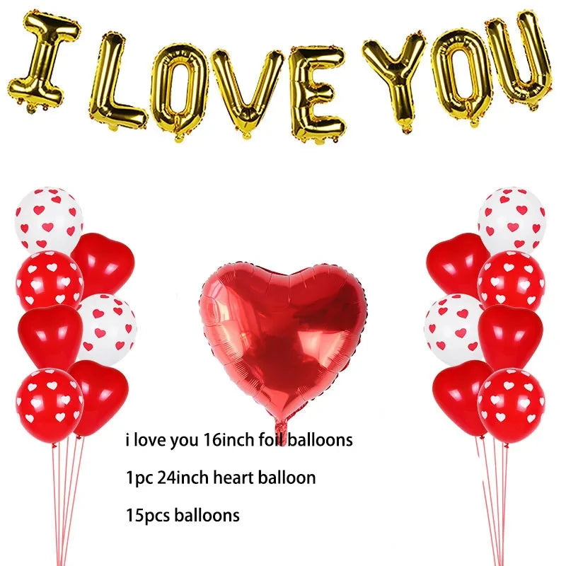 I Love You Letter Balloons Set Red Heart Balloon for Proposal Valentine's Day Decoration Marry Me Wedding Anniversary party gift