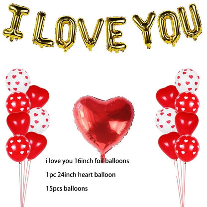I Love You Letter Balloons Set Red Heart Balloon for Proposal Valentine's Day Decoration Marry Me Wedding Anniversary party gift