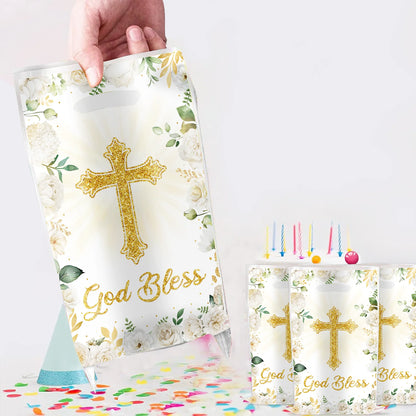 Communion Baptism Flower Cross Party Gift Bag Holy Communion Party Favors Chocolate Cookies Candy Bags for Kids Birthday Decor