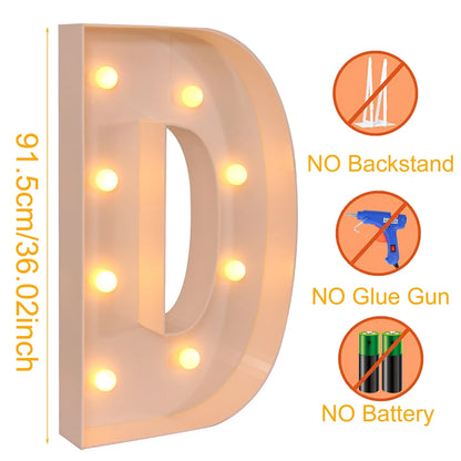 91.5CM Giant Letter Led Light Frame Box Baby Shower Christmas 1st Birthday Wedding Party Decor DIY Name Balloon Filling Box