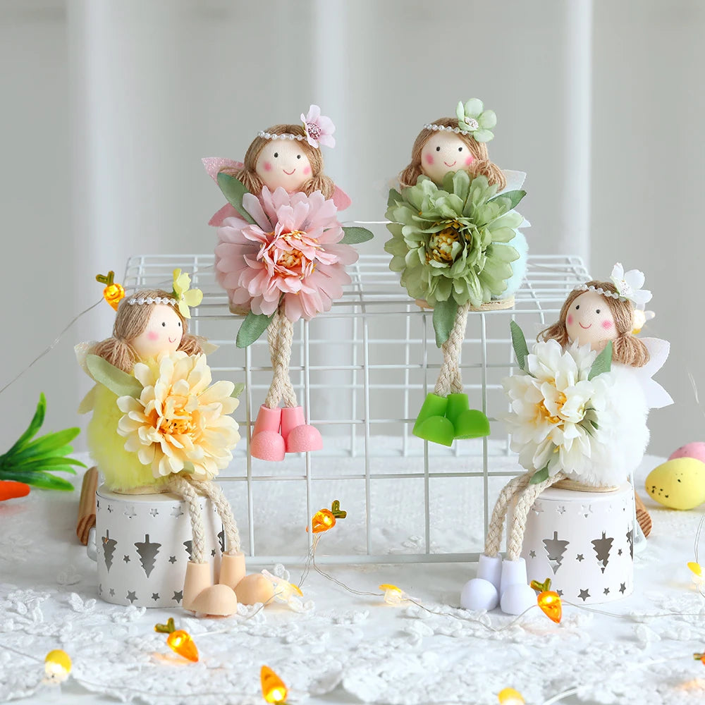 24cm Easter Flower Bunny Ornaments Pink Yellow Gauze Skirt Bunny Easter Party Decor Supplies Home Desktop Decorations Kids Gifts