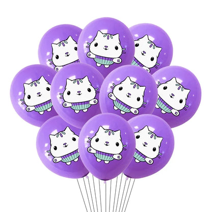 10/15pcs 12 Inch Gabby Dollhouse Cat Latex Sequin Balloon Set Baby Shower Party Balloon Decoration Girl Birthday Party Supplies