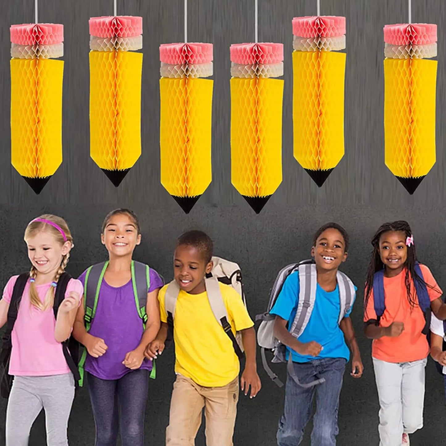 6PCS Pencil Hanging Paper Lanterns Novelty Pencil Shape Hanging Paper Lanterns For First Day Of School