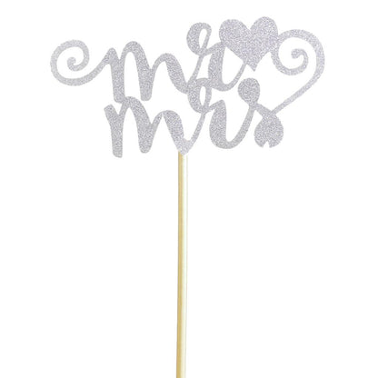 20pcs/set Glitter Paper Wedding Mr & Mrs Heart Cake Cupcake Topper Pick Decor for Wedding Party Anniversary Accessories