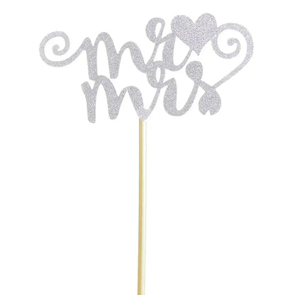 20pcs/set Glitter Paper Wedding Mr & Mrs Heart Cake Cupcake Topper Pick Decor for Wedding Party Anniversary Accessories