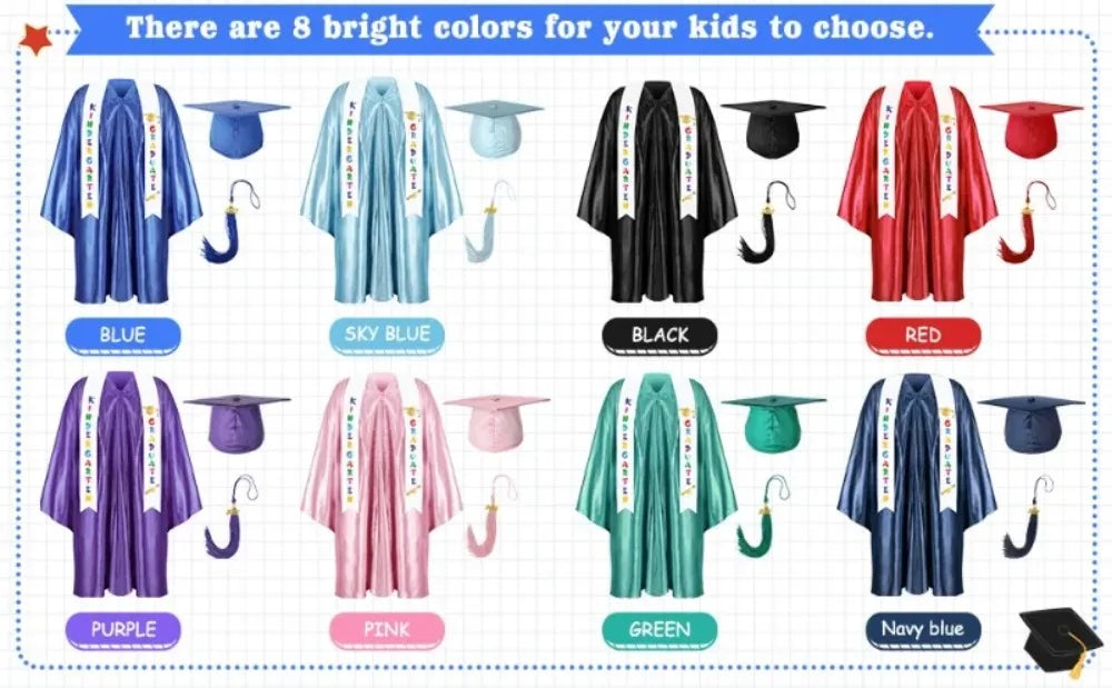 2025 Year Preschool and Kindergarten Graduation Gown Cap Tassel Set with 2025/2026 Charm Printed Stole Grad Gift for Boys Girls