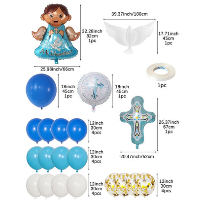 God Bless Balloons Banner Jesus Cross Ballons Baby Shower Boy Girl First Holy Communion Party Easter Baptism Forked Christening