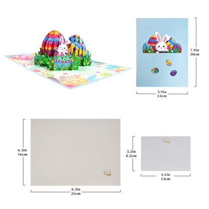 Happy Easter Pop Up Card - 3D Bunny Egg Flowers Basket Greeting Card for Easter