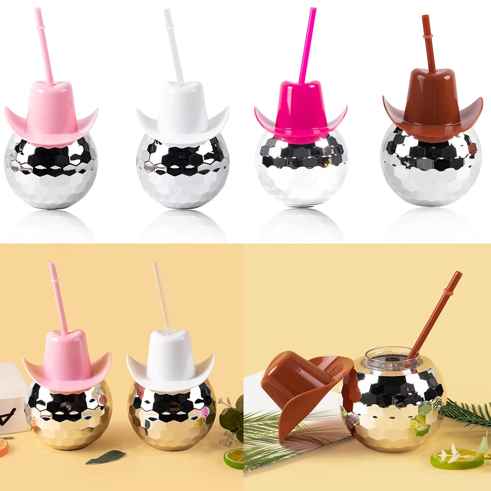 Disco Ball Cup With Cowboy Hat Bachelorette Party Silver Disco Ball Water Bottle Cowboy Theme Bride To Be Party Decor Cocktail C