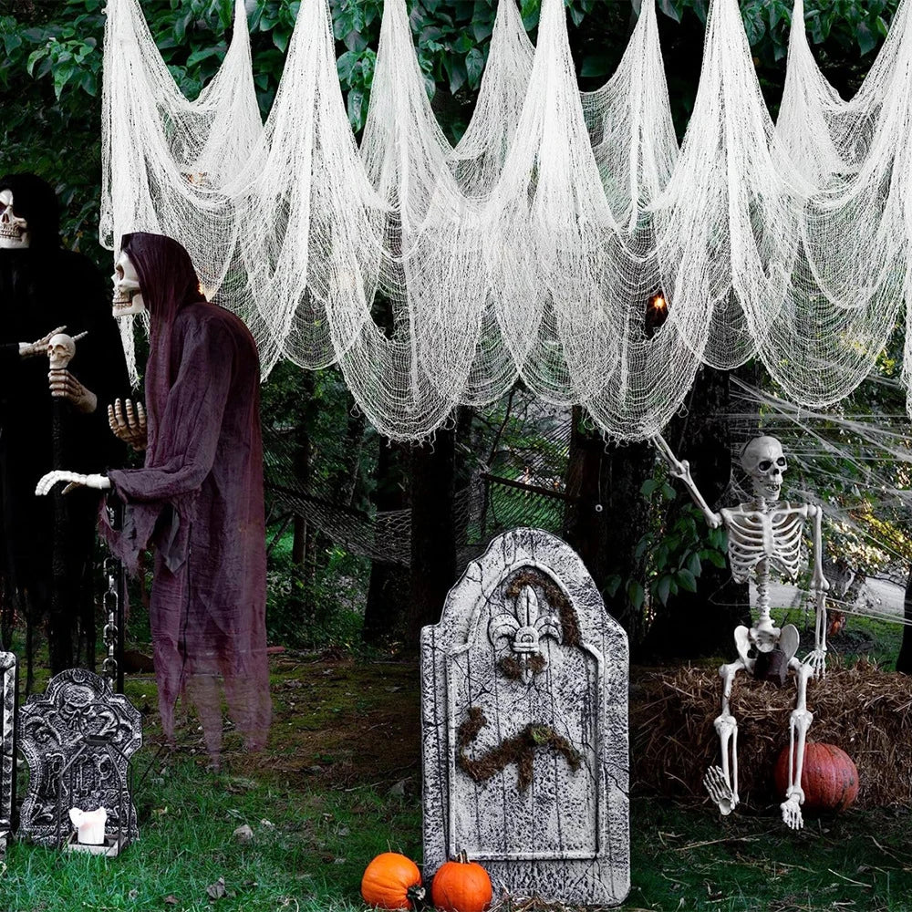 Creepy Cloth Spooky Halloween Decoration White Black Gauze Window Door Cover Scary Party Horror House Props Hallow Home Supplies