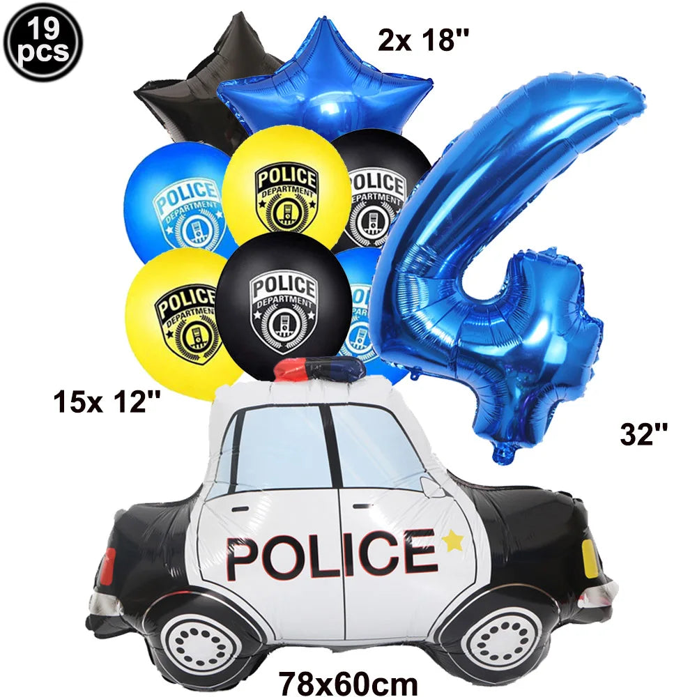 Blue Car Police Truck Foil Balloon Boys Birthday Balloons 4D Standing Balloons Baby Shower Police Themed Birthday Party Decors
