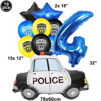 Blue Car Police Truck Foil Balloon Boys Birthday Balloons 4D Standing Balloons Baby Shower Police Themed Birthday Party Decors