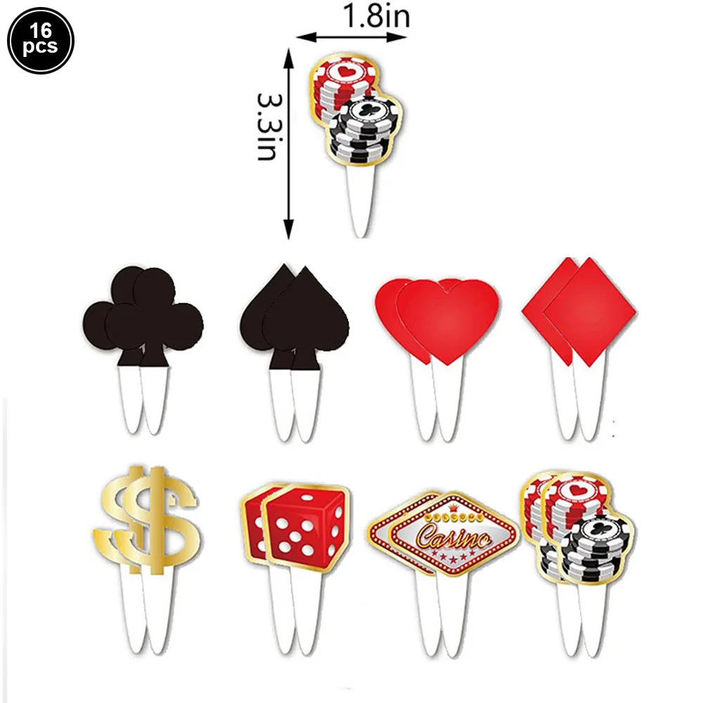 Casino Theme Cake Decoration Poker Pattern Cupcake Topper Adult Casino Poker Birthday Party Decoration Supplies