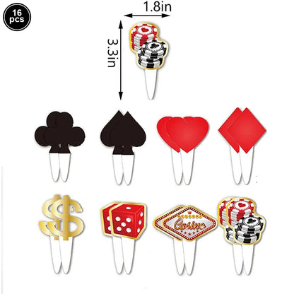 Casino Theme Cake Decoration Poker Pattern Cupcake Topper Adult Casino Poker Birthday Party Decoration Supplies