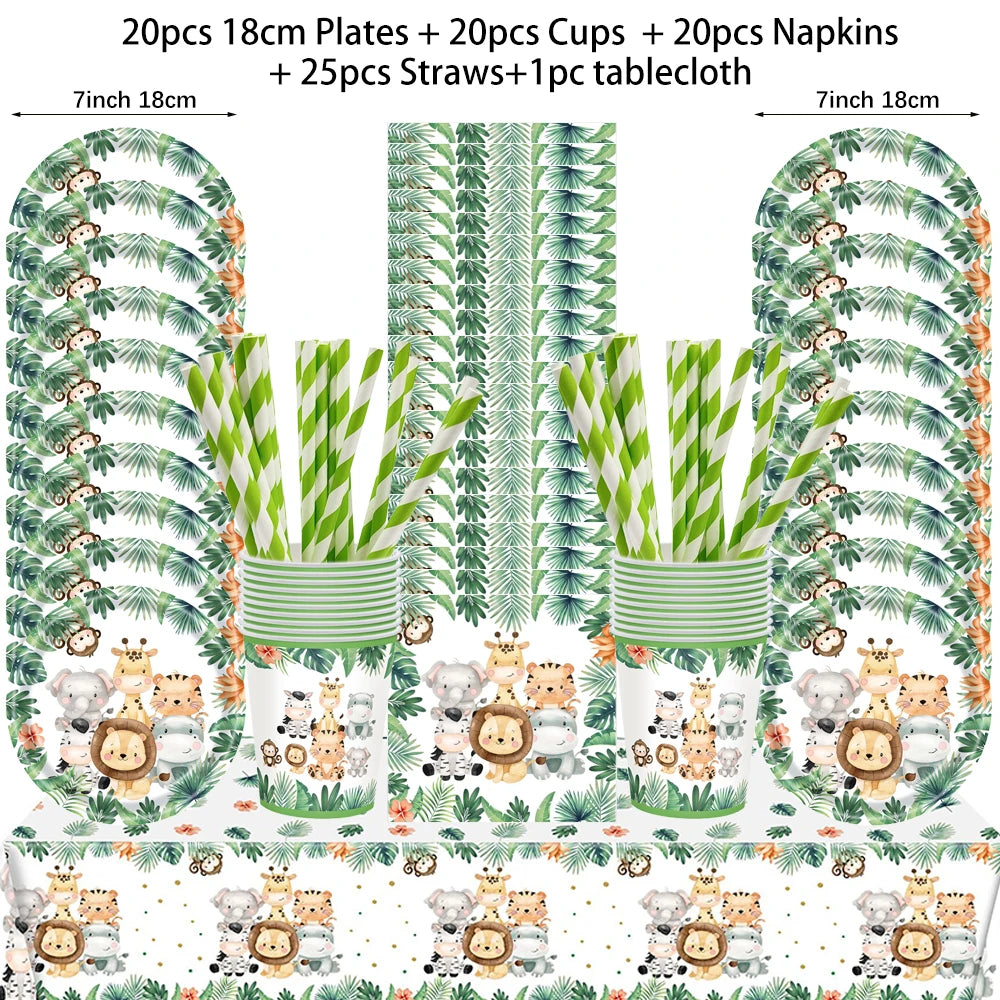Jungle Birthday Party Decoration Jungle Safari Paper Plates Cups Napkins Disposable Tableware Tablecloths Kids Wild One Theme