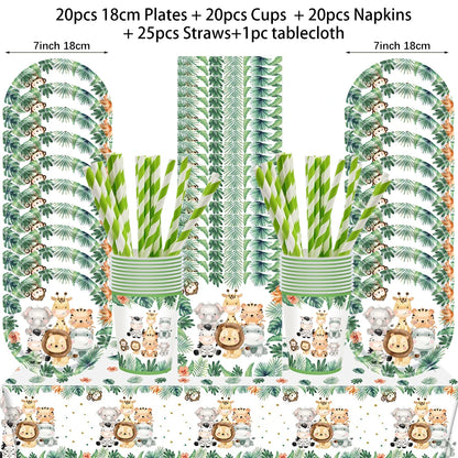 Jungle Birthday Party Decoration Jungle Safari Paper Plates Cups Napkins Disposable Tableware Tablecloths Kids Wild One Theme