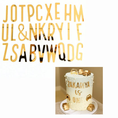 27pcs/set Gold Acrylic Cake Decoration,for Wedding Valentine's Day Birthday Party Personalized Name Cake Toppers Decoration