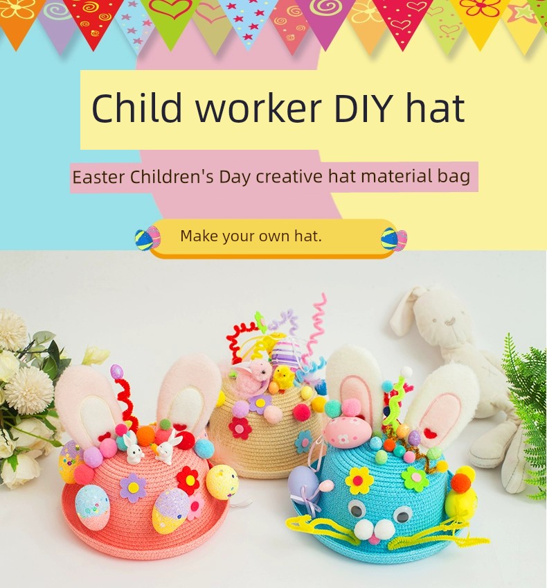 Easter Hat DIY Rabbit Chicken Kindergarten Handmade Material Kit Kids Matching Performance and Catwalk Activity