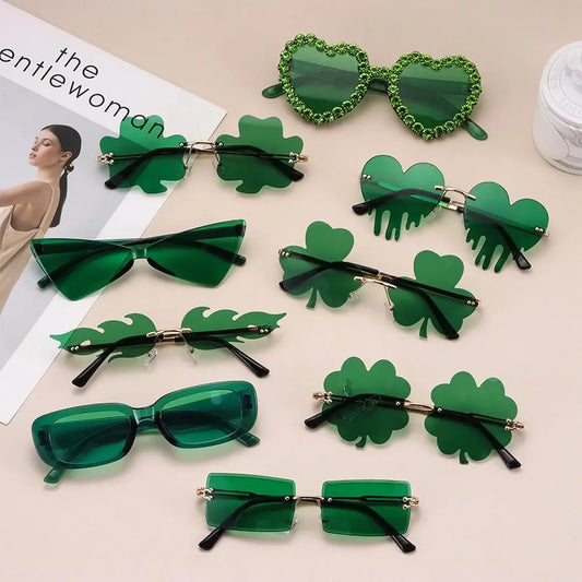 1pc St. Patrick's Day Irish Shamrock Sunglasses Green Four Leaf Clover Leprechaun Costume Glasses Party DIY  Decor Supplies