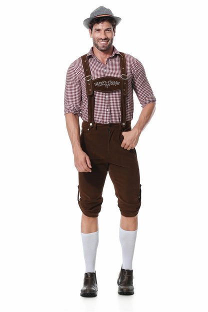 Three-Piece Set Oktoberfest Lederhosen Costume for Men Bavarian German Beer Festivals Suspenders Shirt Hat Male Cosplay Costumes