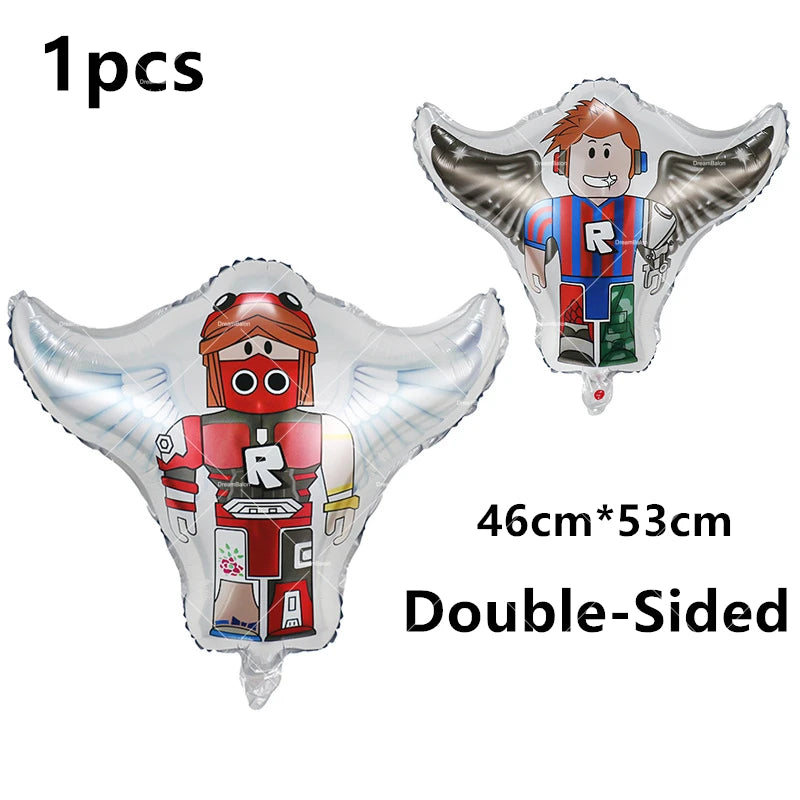 Pink Roblox Balloons Happy Birthday Banner Party Decoration Hot Robot Game Cake Topper Disposable Tableware Kids Girl Background