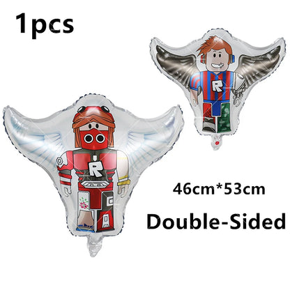 Pink Roblox Balloons Happy Birthday Banner Party Decoration Hot Robot Game Cake Topper Disposable Tableware Kids Girl Background