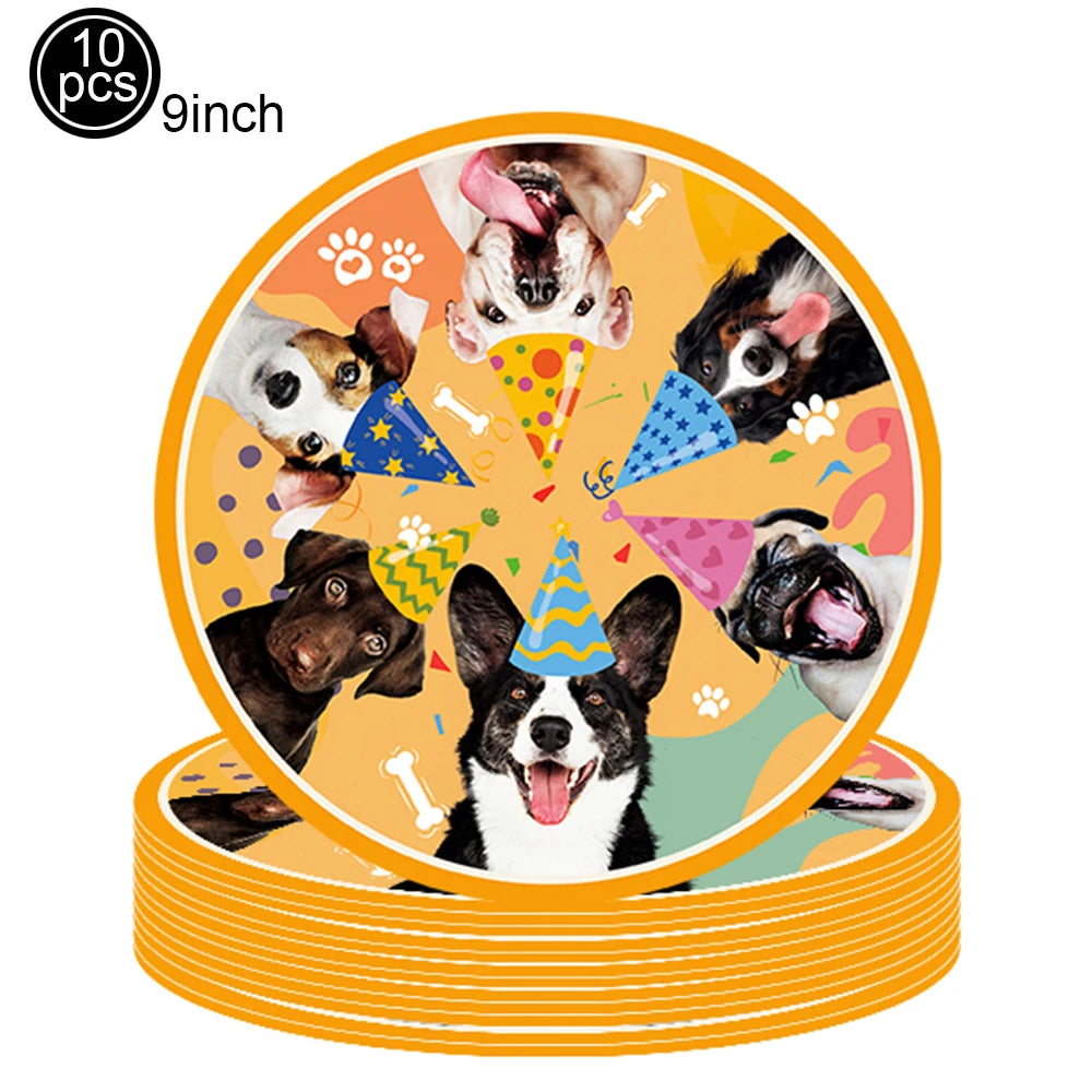 Dog Birthday Party Supplies Pet Dog Disposable Tableware Paper Plates Napkins Cups Puppy Birthday Party Baby Shower Decorations