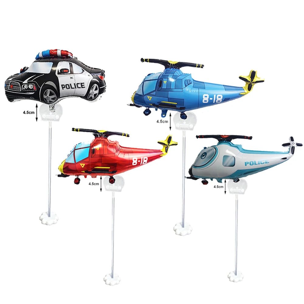 5th Birthday Police Party Blue Car Helicopter Foil Balloons for Boys Baby Shower Police Birthday Party Decoration