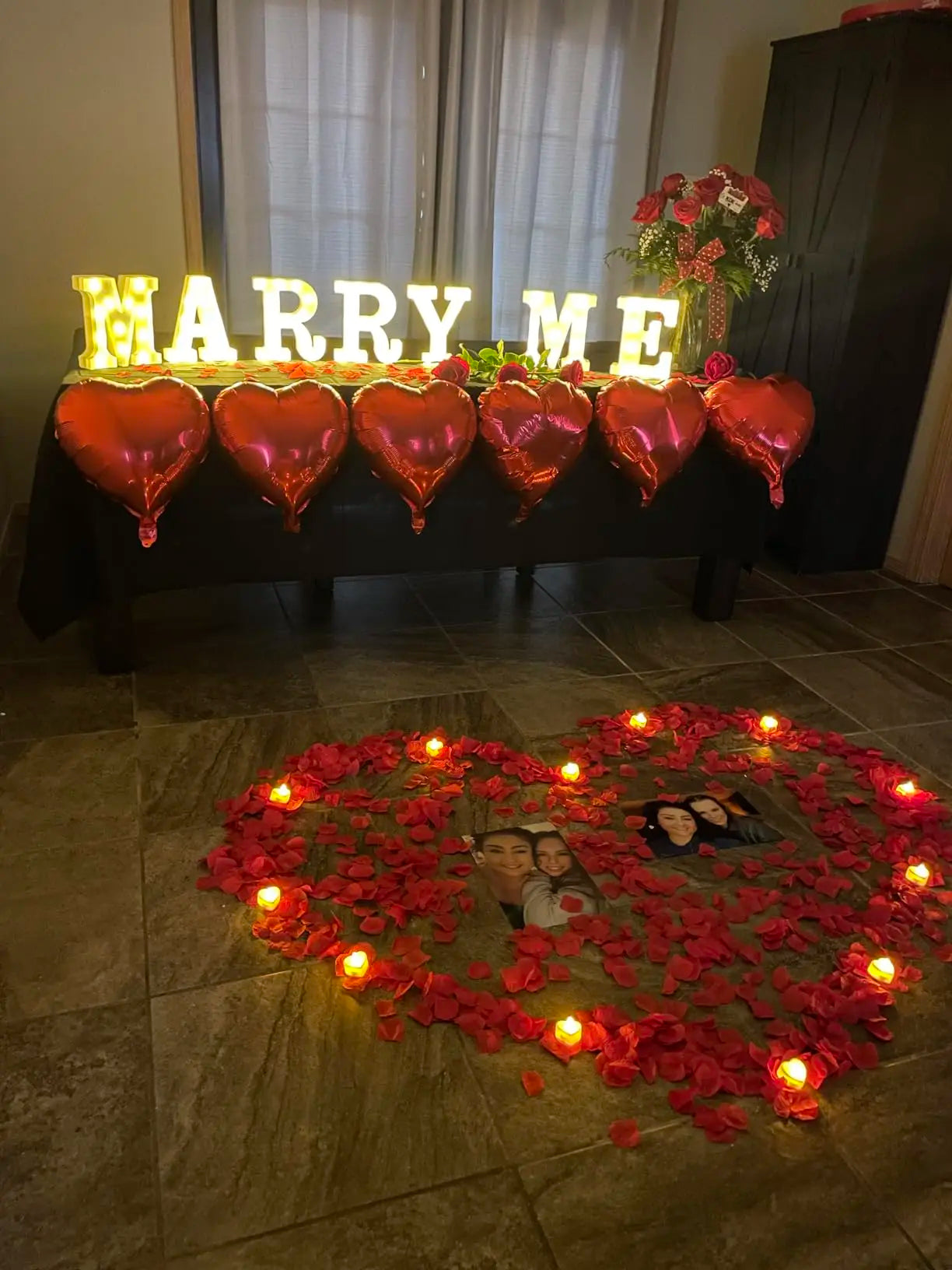 Proposal Decorations Kit Marry Me Light Up Letters 2000 Rose Petals 24 Flameless Candles for Valentine Day Proposal  Engagement
